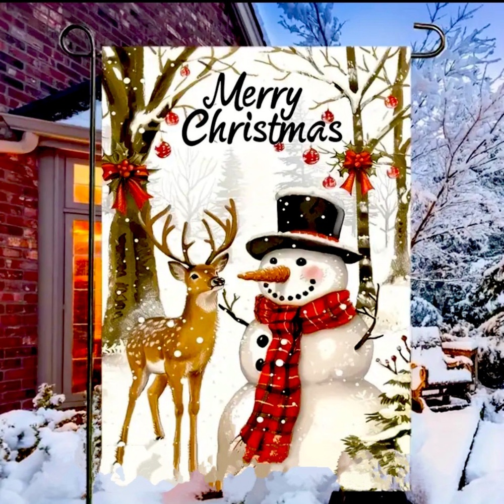 Elk & Snowman Design garden flag